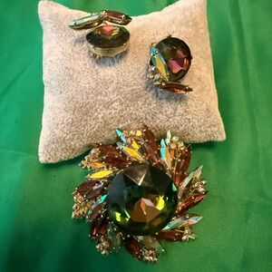 Rare vintage Multicolor Brooch and Earring Set